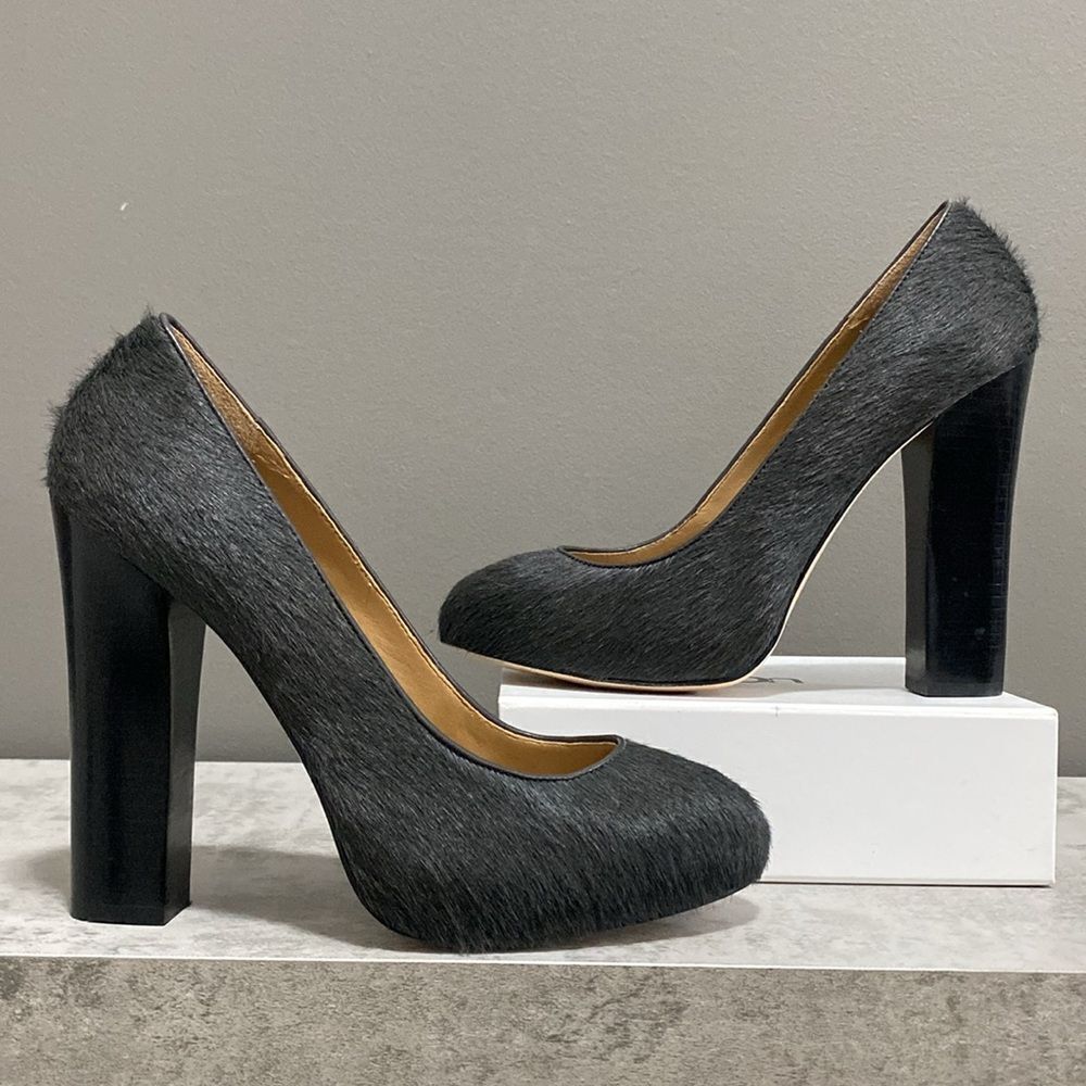Ann Taylor Black Pony Hair Block Heel Pumps